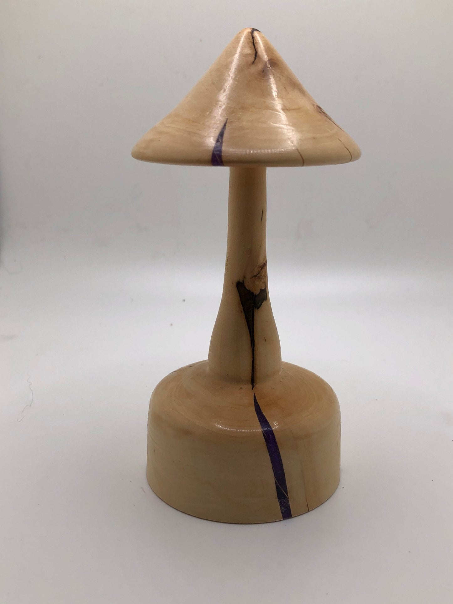 Wood Mushroom Sculpture Made From Rare Japanese Maple with Purple Epoxy Inlay