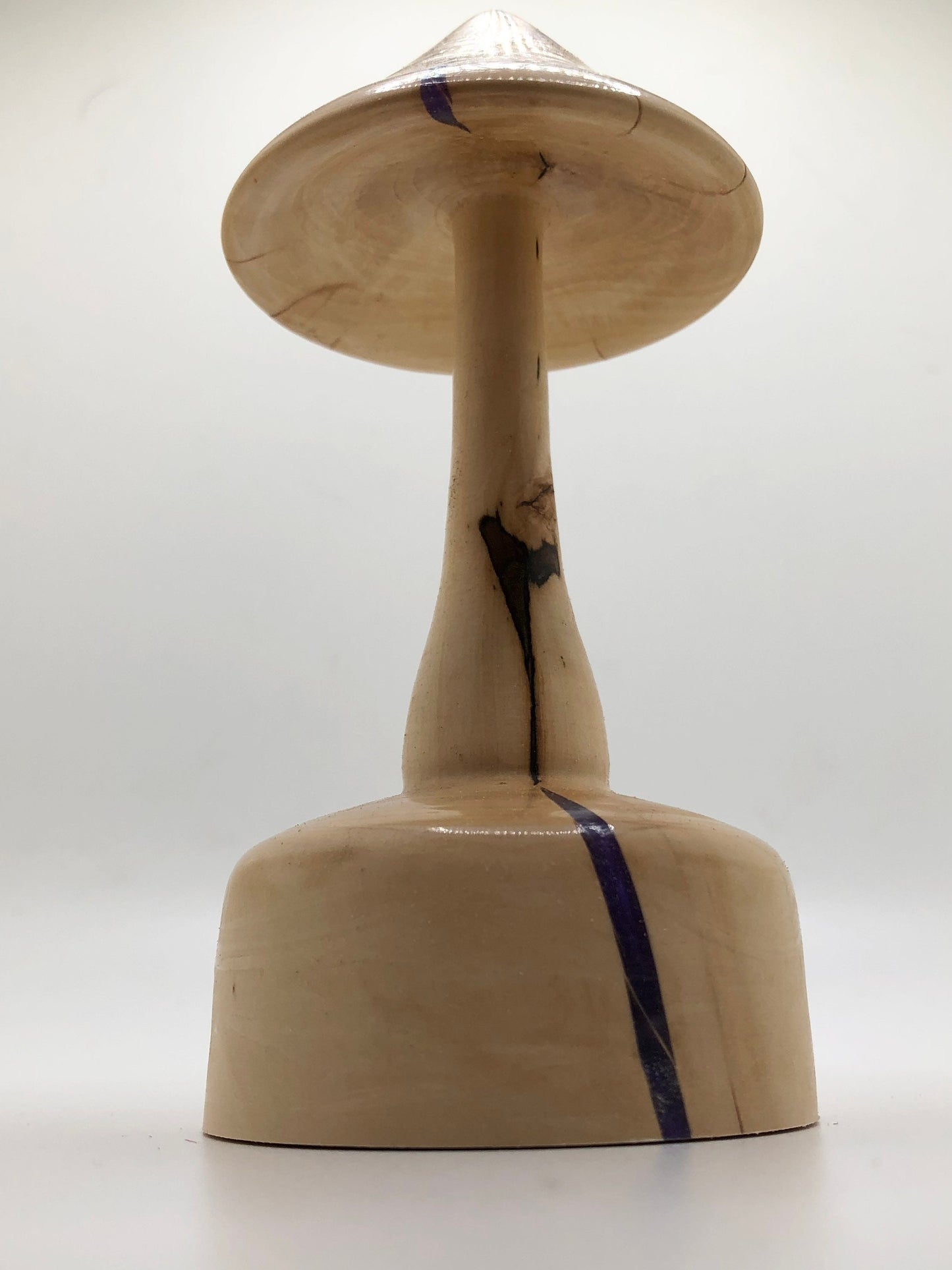 Wood Mushroom Sculpture Made From Rare Japanese Maple with Purple Epoxy Inlay