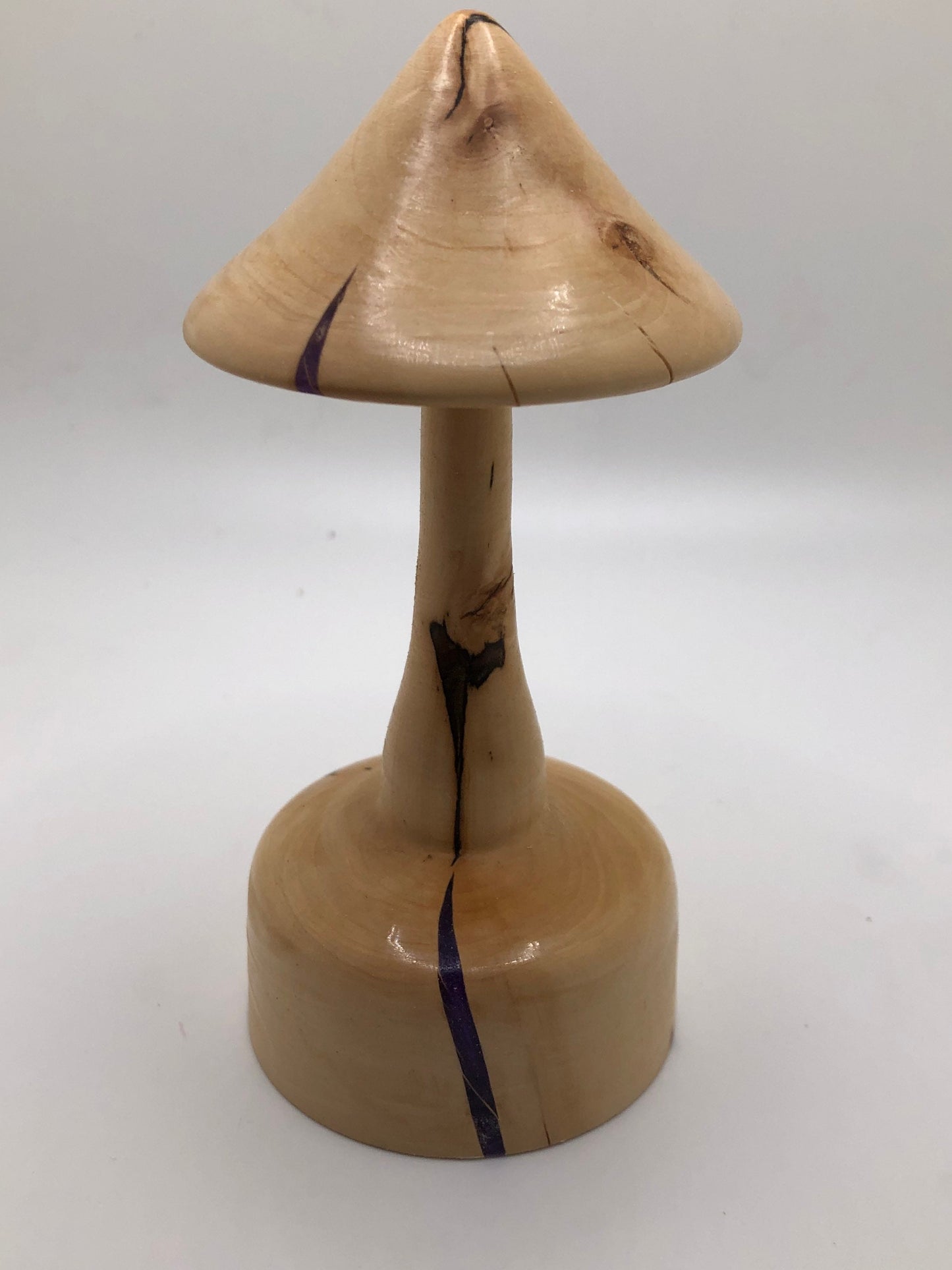 Wood Mushroom Sculpture Made From Rare Japanese Maple with Purple Epoxy Inlay