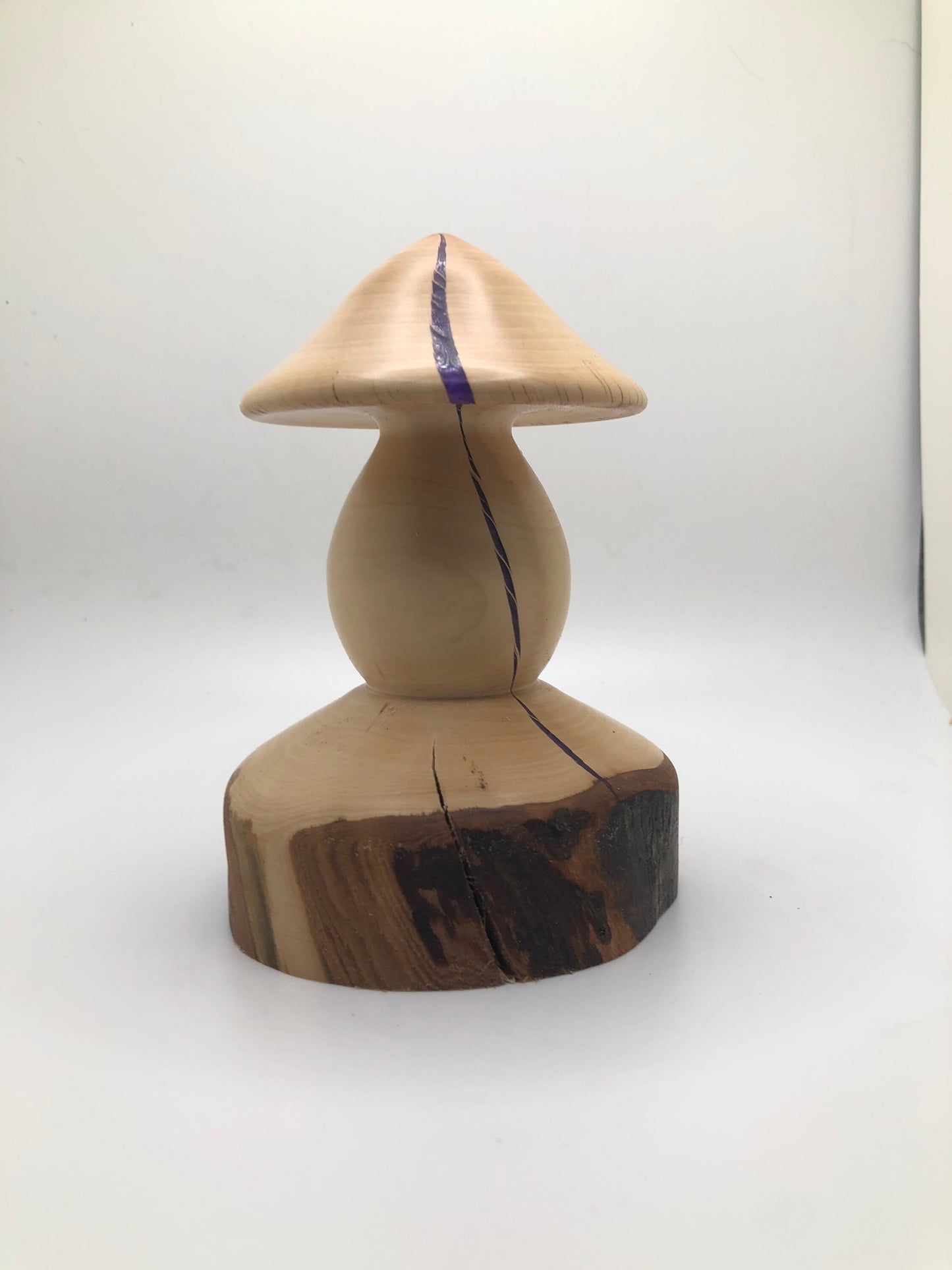 Wood Mushroom Carving with Purple Epoxy Inlay