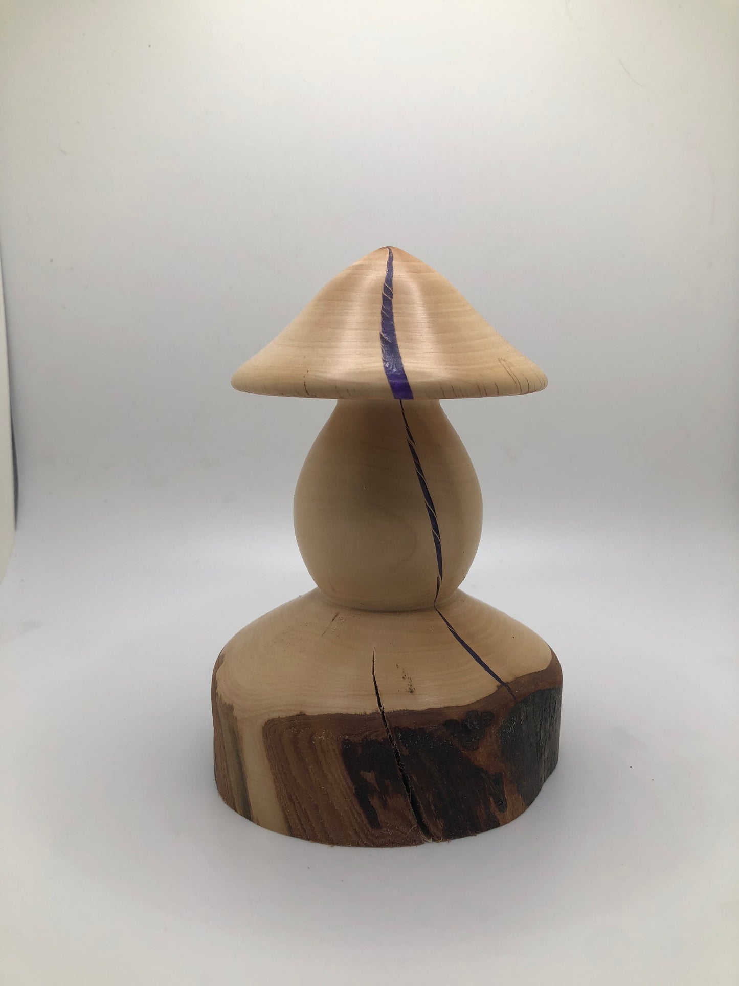 Wood Mushroom Carving with Purple Epoxy Inlay