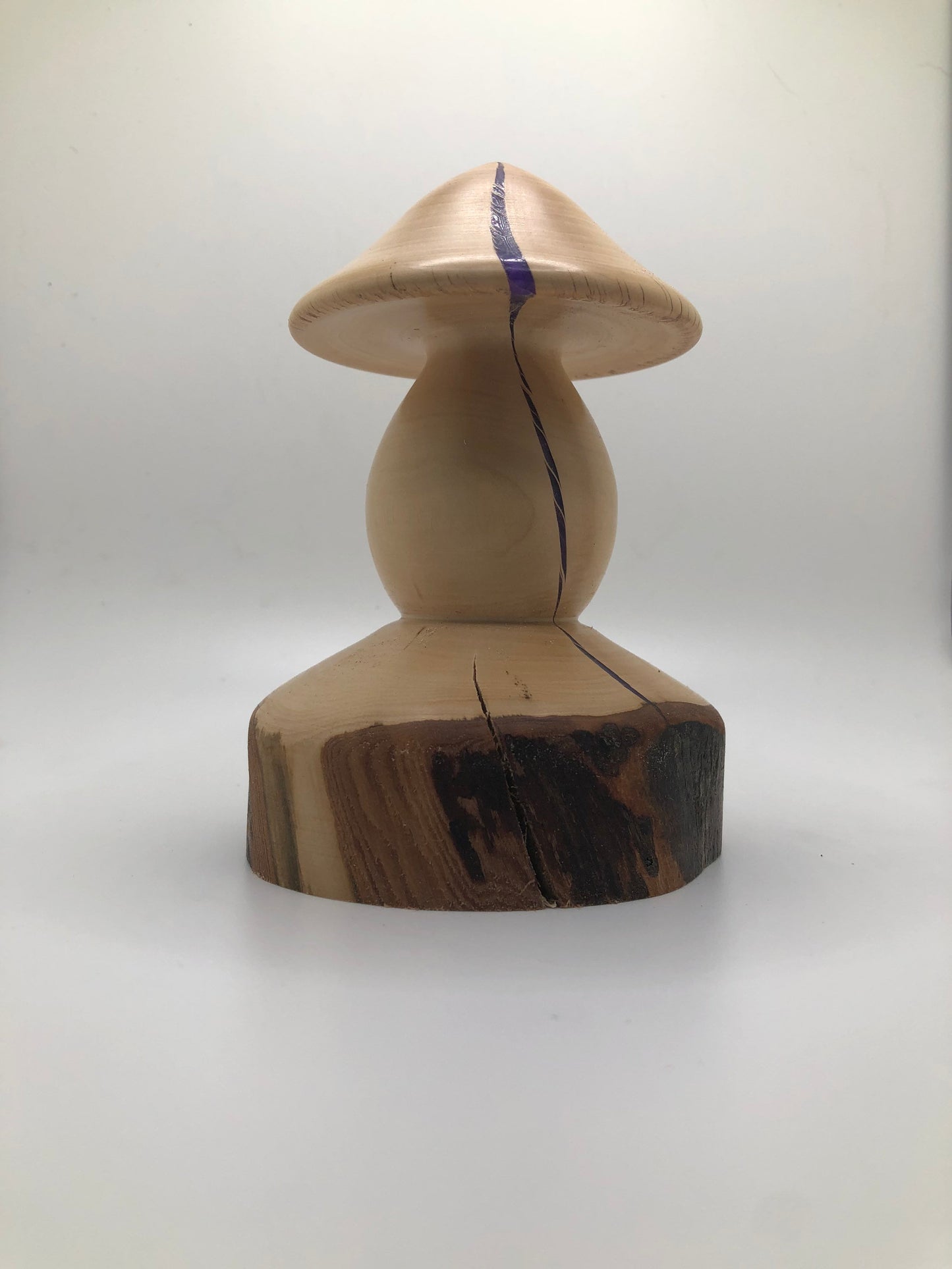 Wood Mushroom Carving with Purple Epoxy Inlay