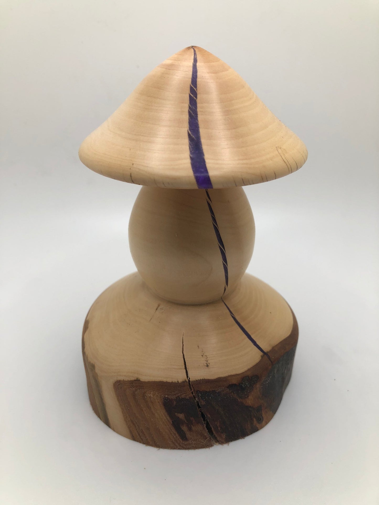 Wood Mushroom Carving with Purple Epoxy Inlay