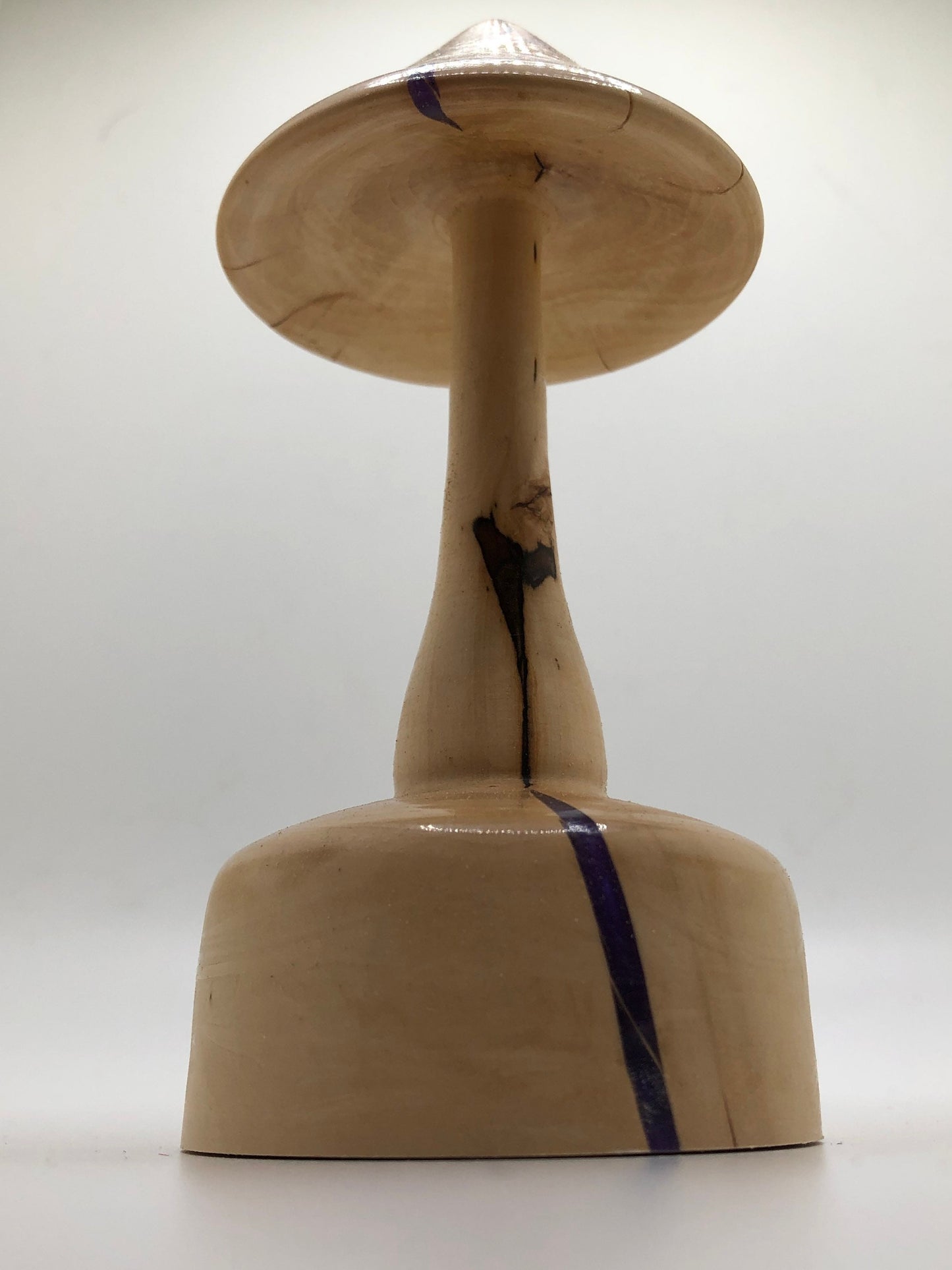 Wood Mushroom Sculpture Made From Rare Japanese Maple with Purple Epoxy Inlay