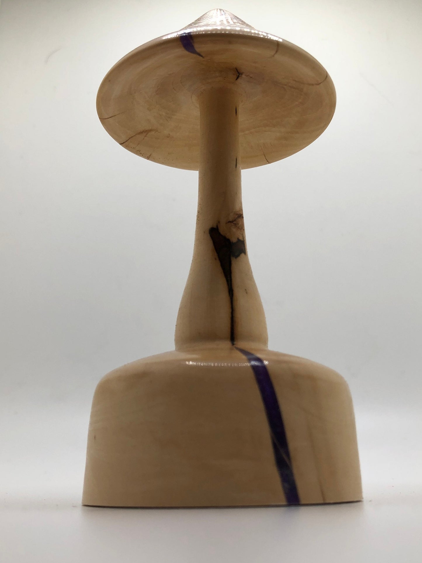 Wood Mushroom Sculpture Made From Rare Japanese Maple with Purple Epoxy Inlay