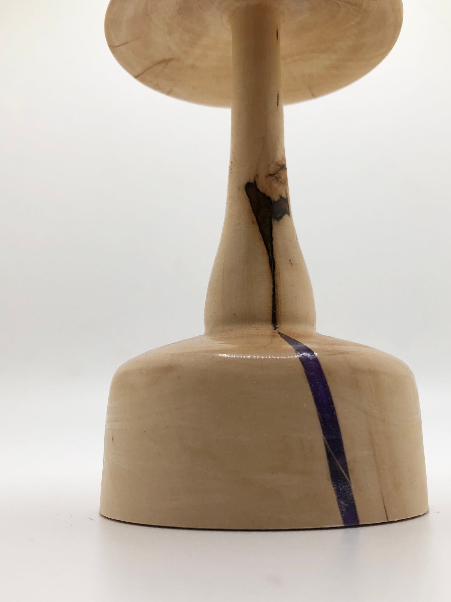 Wood Mushroom Sculpture Made From Rare Japanese Maple with Purple Epoxy Inlay