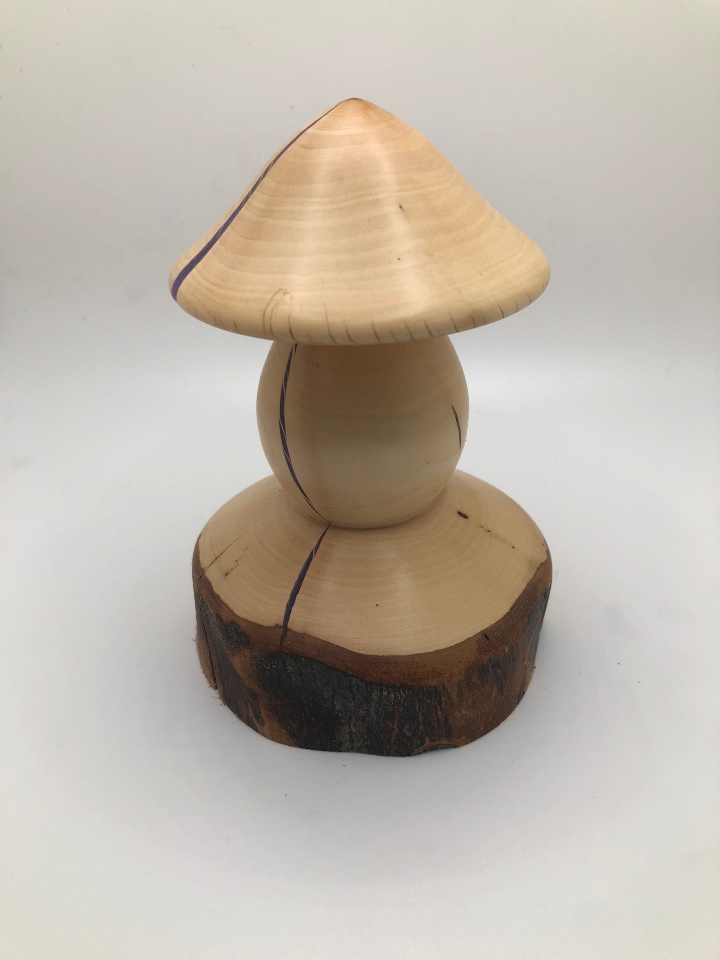 Wood Mushroom Carving with Purple Epoxy Inlay