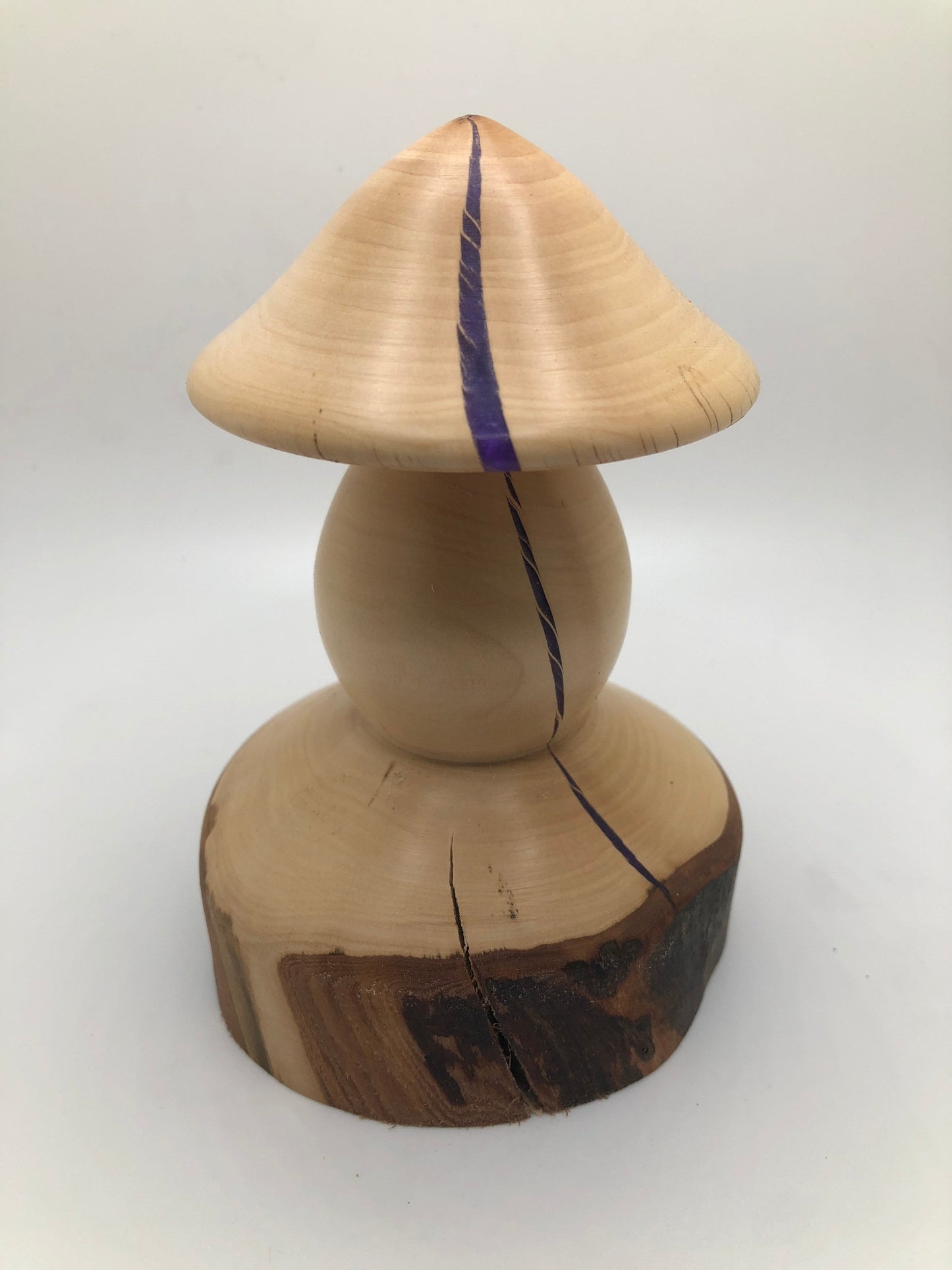 Wood Mushroom Carving with Purple Epoxy Inlay