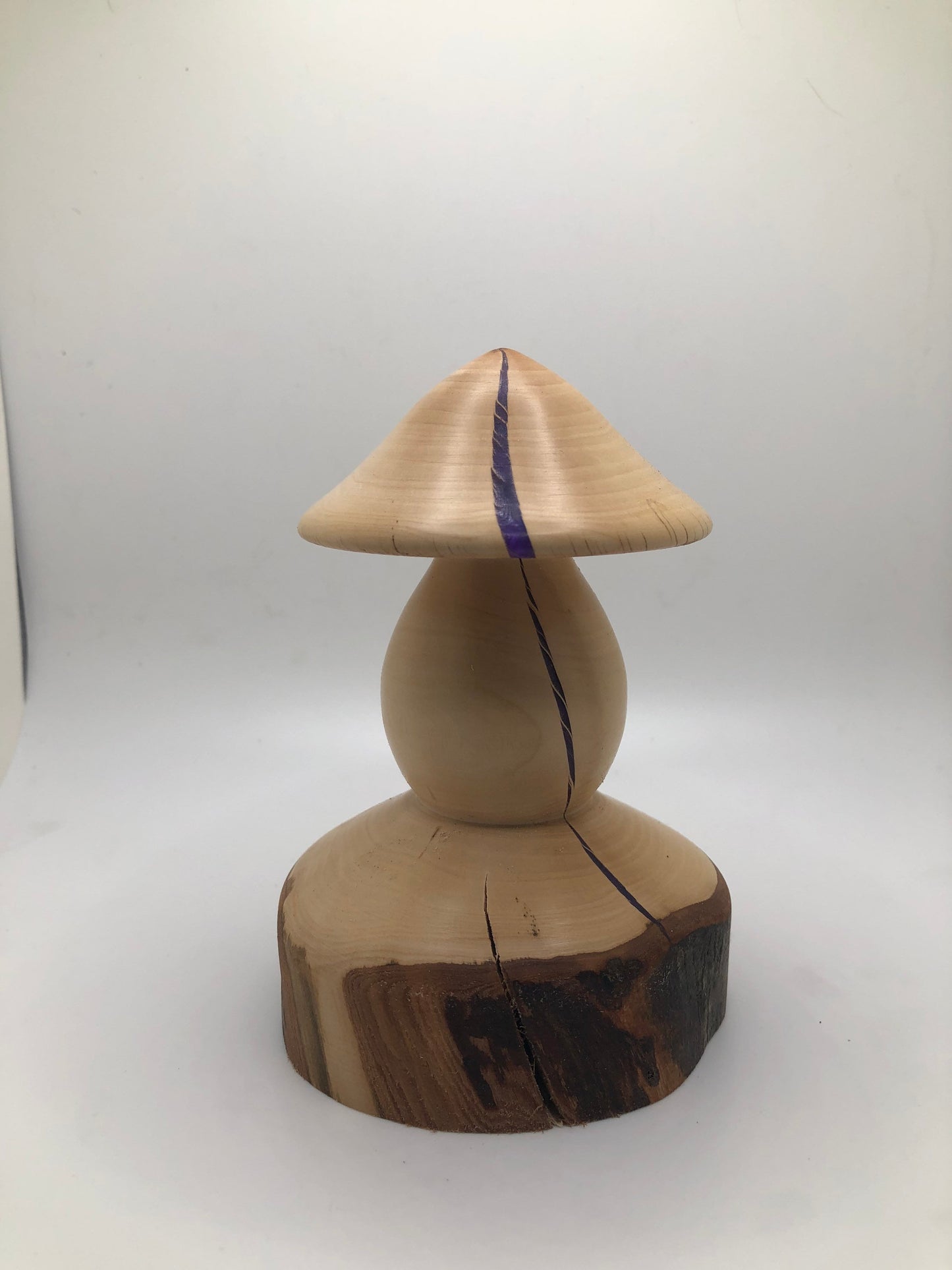 Wood Mushroom Carving with Purple Epoxy Inlay