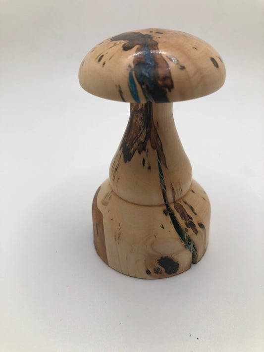 Gorgeous Japanese Maple Mushroom Carving with Blue Epoxy Inlay!