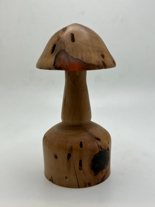 Rustic Wood Turned Mushroom Carving With Epoxy Inlay