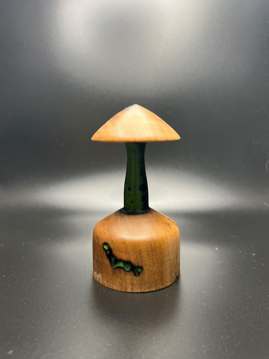 Handmade Wooden Mushroom with Green Epoxy Inlay