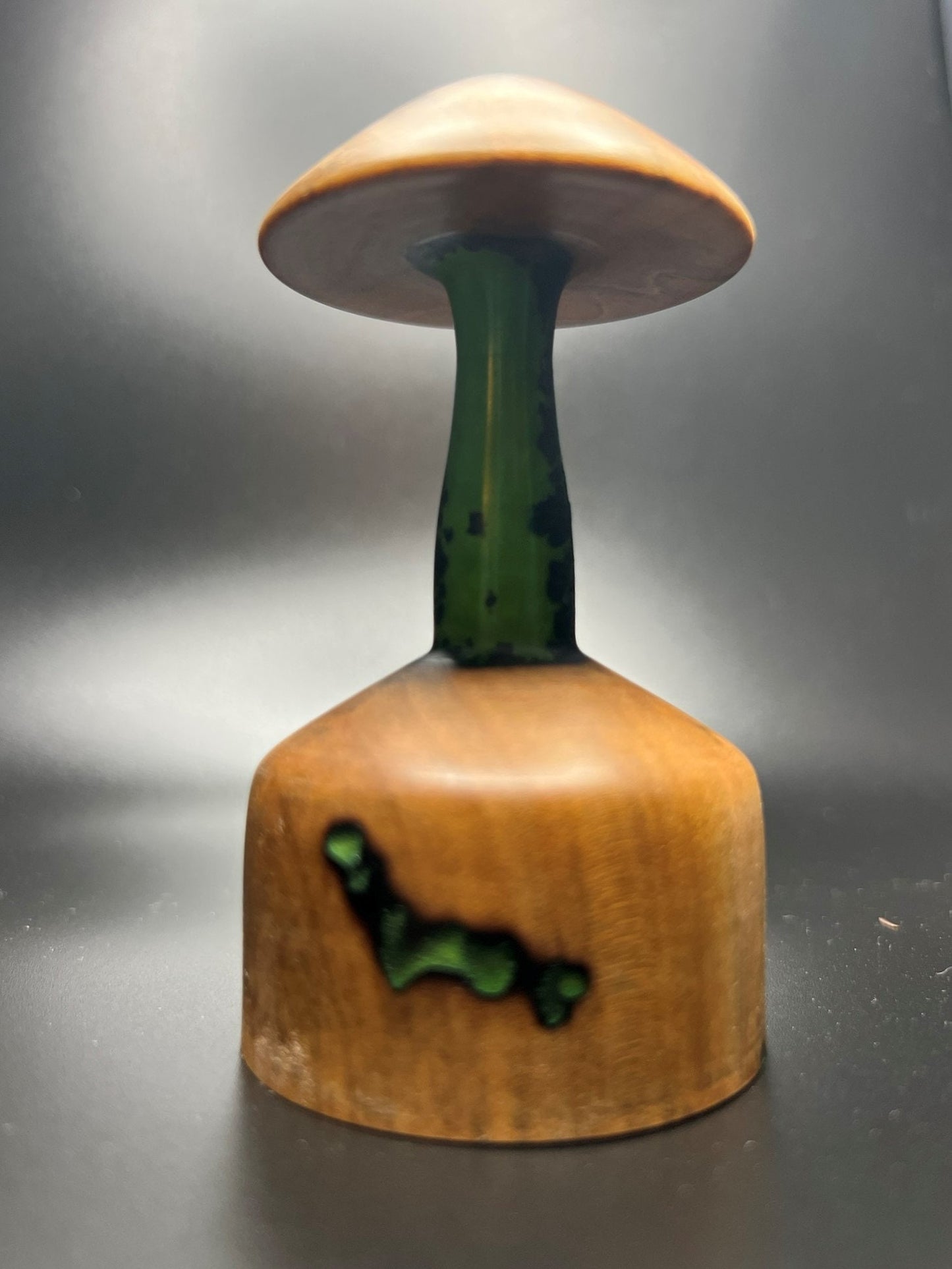 Handmade Wooden Mushroom with Green Epoxy Inlay