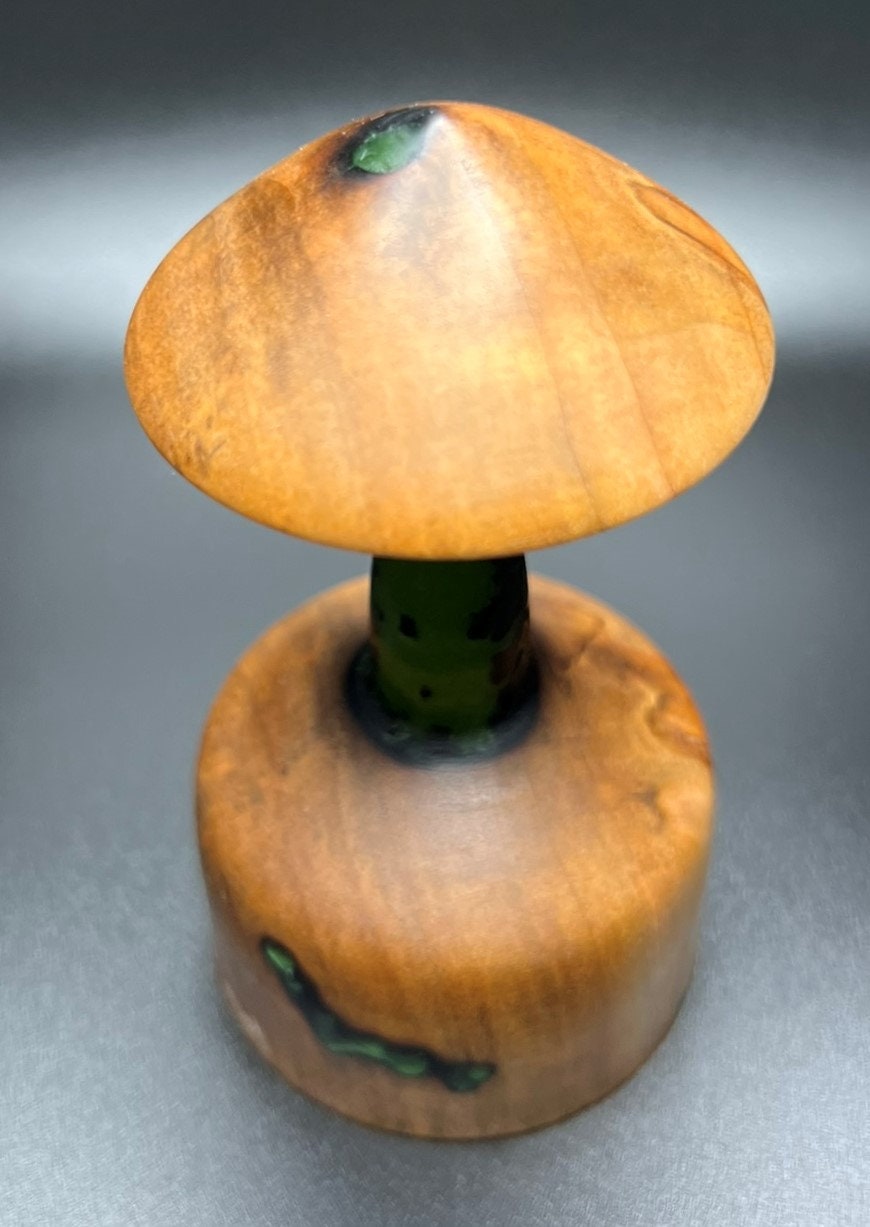 Handmade Wooden Mushroom with Green Epoxy Inlay