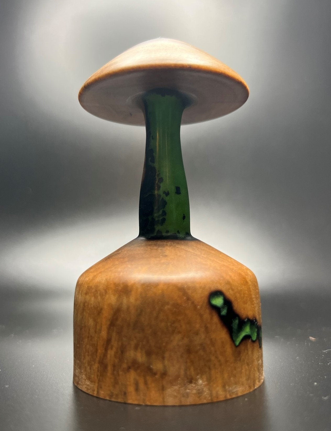 Handmade Wooden Mushroom with Green Epoxy Inlay