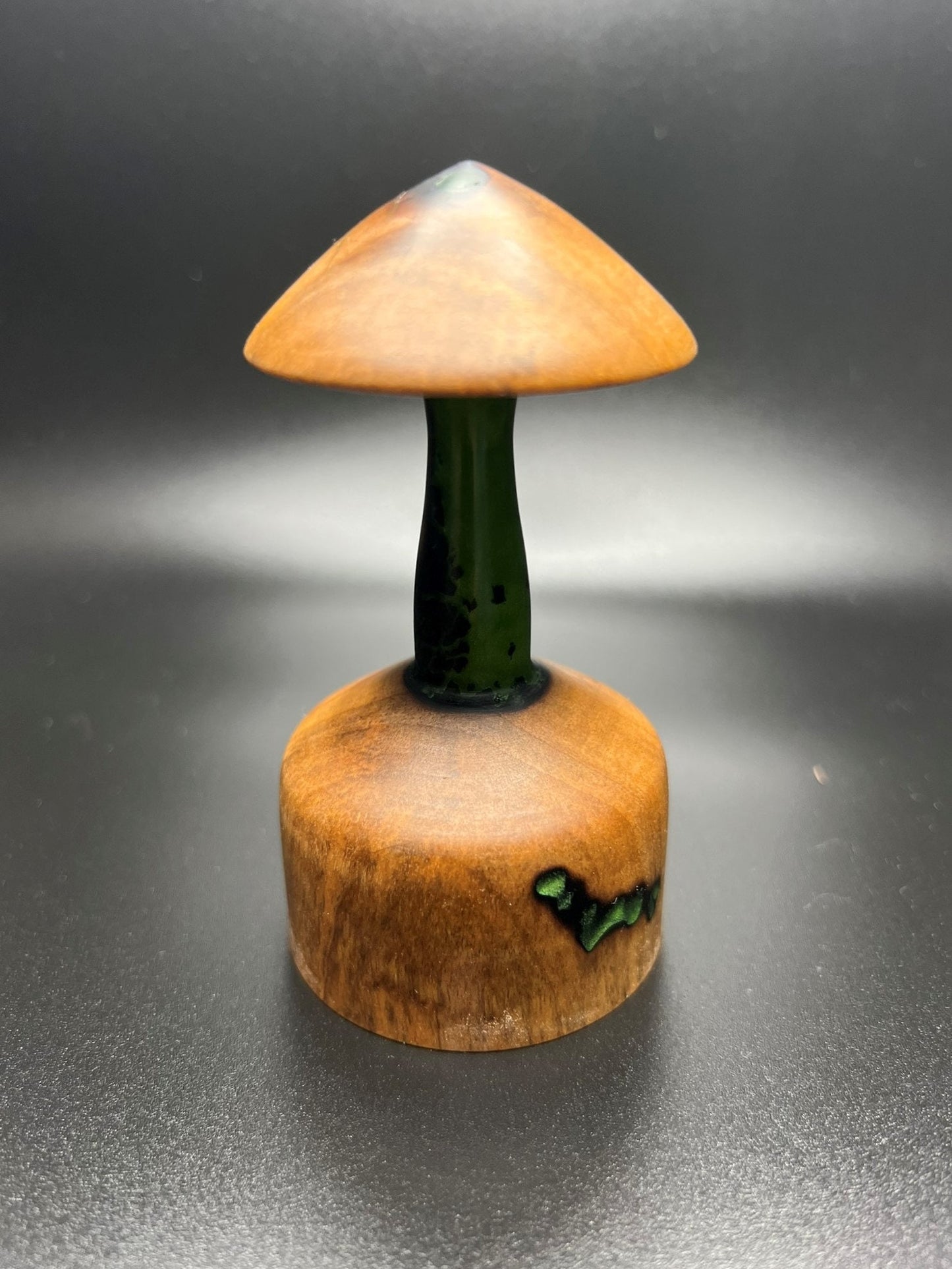 Handmade Wooden Mushroom with Green Epoxy Inlay