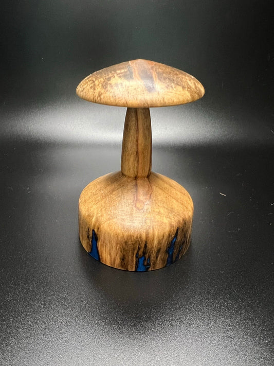 Fractal Burned and Epoxy Inlayed Wood Turned Maple Mushroom