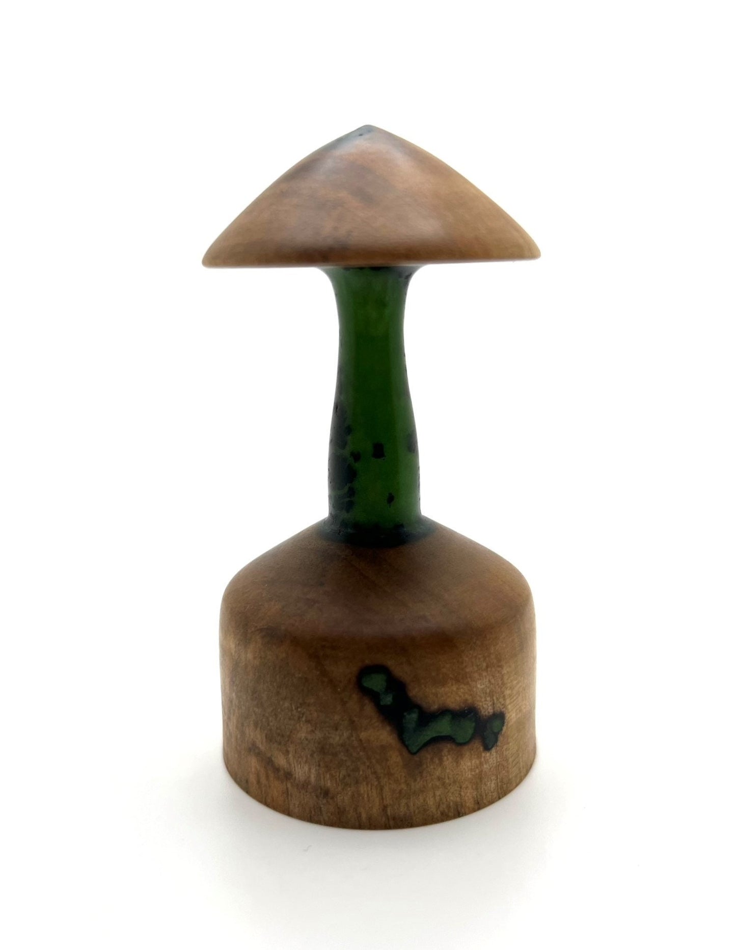 Handmade Wooden Mushroom with Green Epoxy Inlay