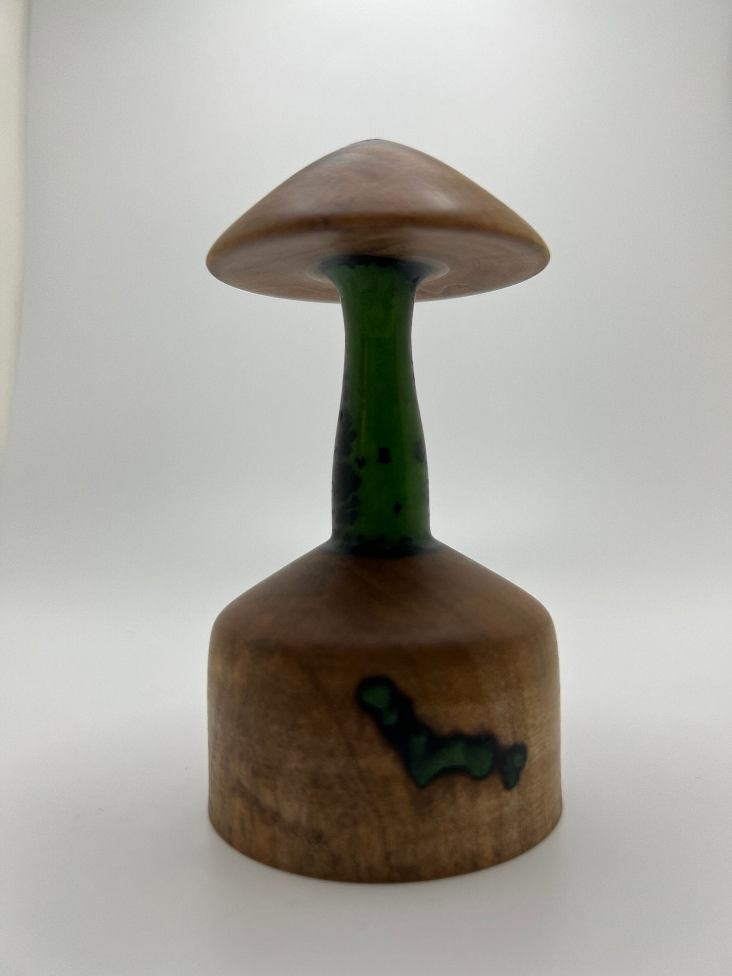 Handmade Wooden Mushroom with Green Epoxy Inlay