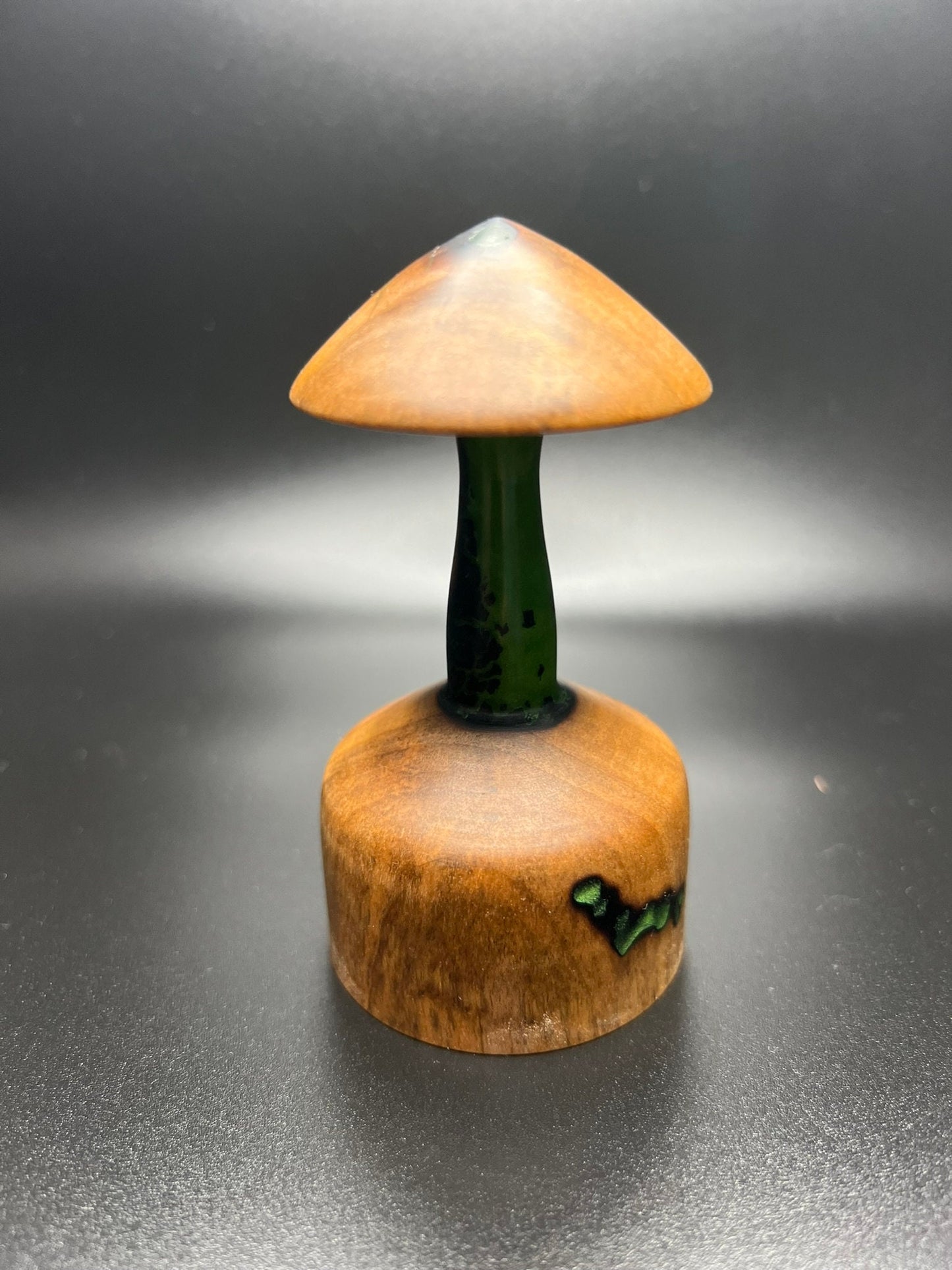 Handmade Wooden Mushroom with Green Epoxy Inlay