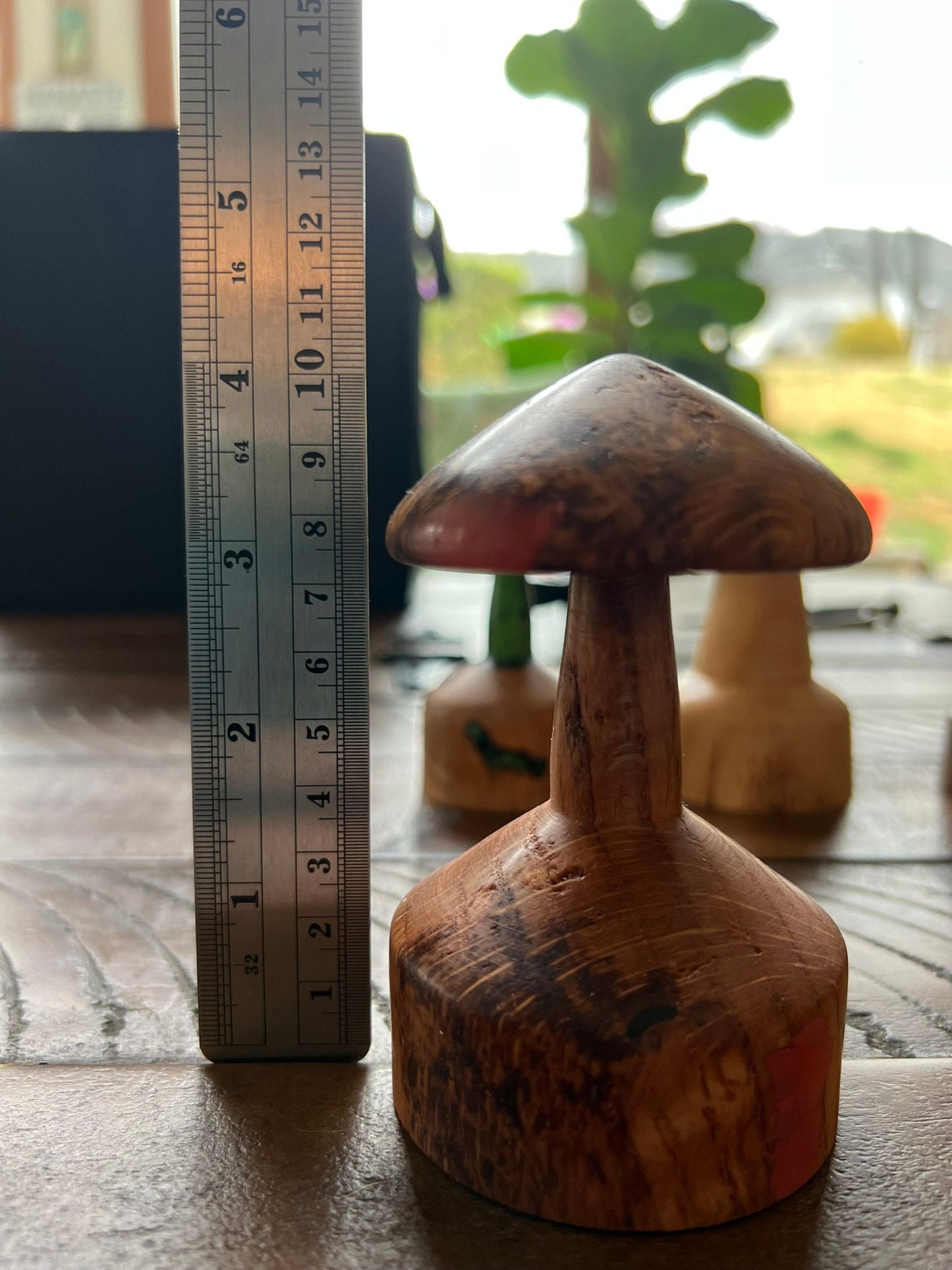 Handmade Wooden Mushroom Figurine! Made from Red Oak with Epoxy Inlay