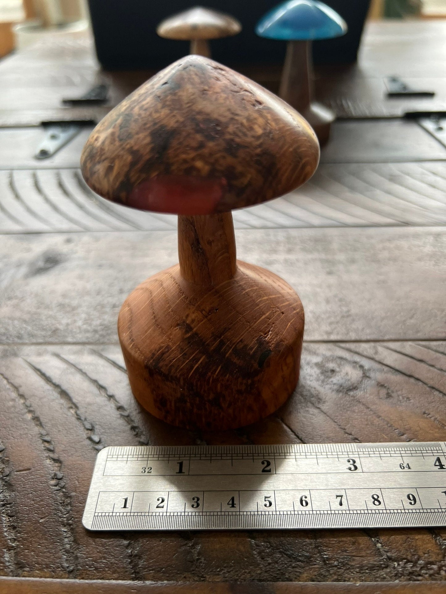 Handmade Wooden Mushroom Figurine! Made from Red Oak with Epoxy Inlay