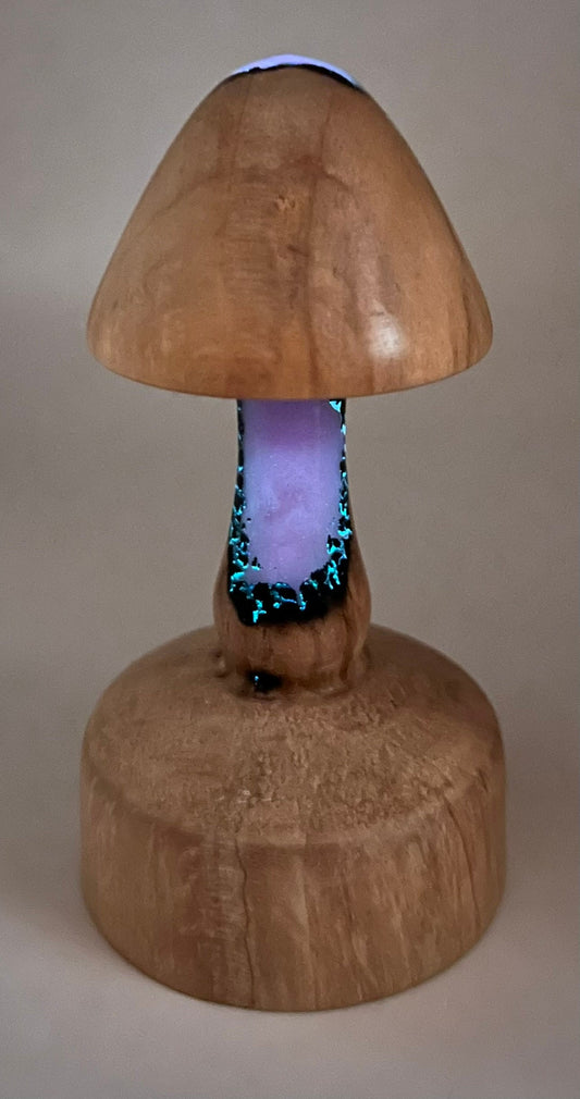 Handmade Wooden Mushroom With Glow in the Dark Epoxy Resin