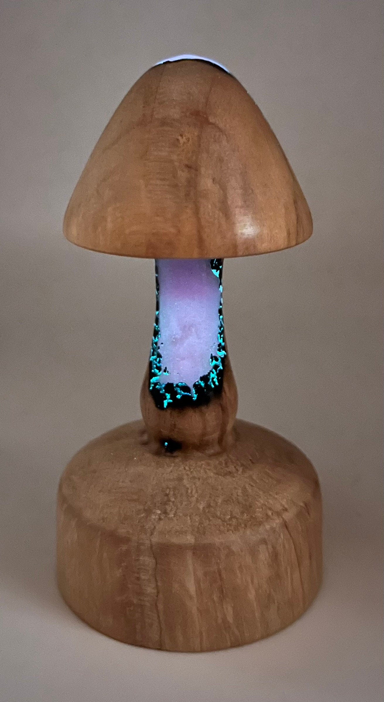 Handmade Wooden Mushroom With Glow in the Dark Epoxy Resin